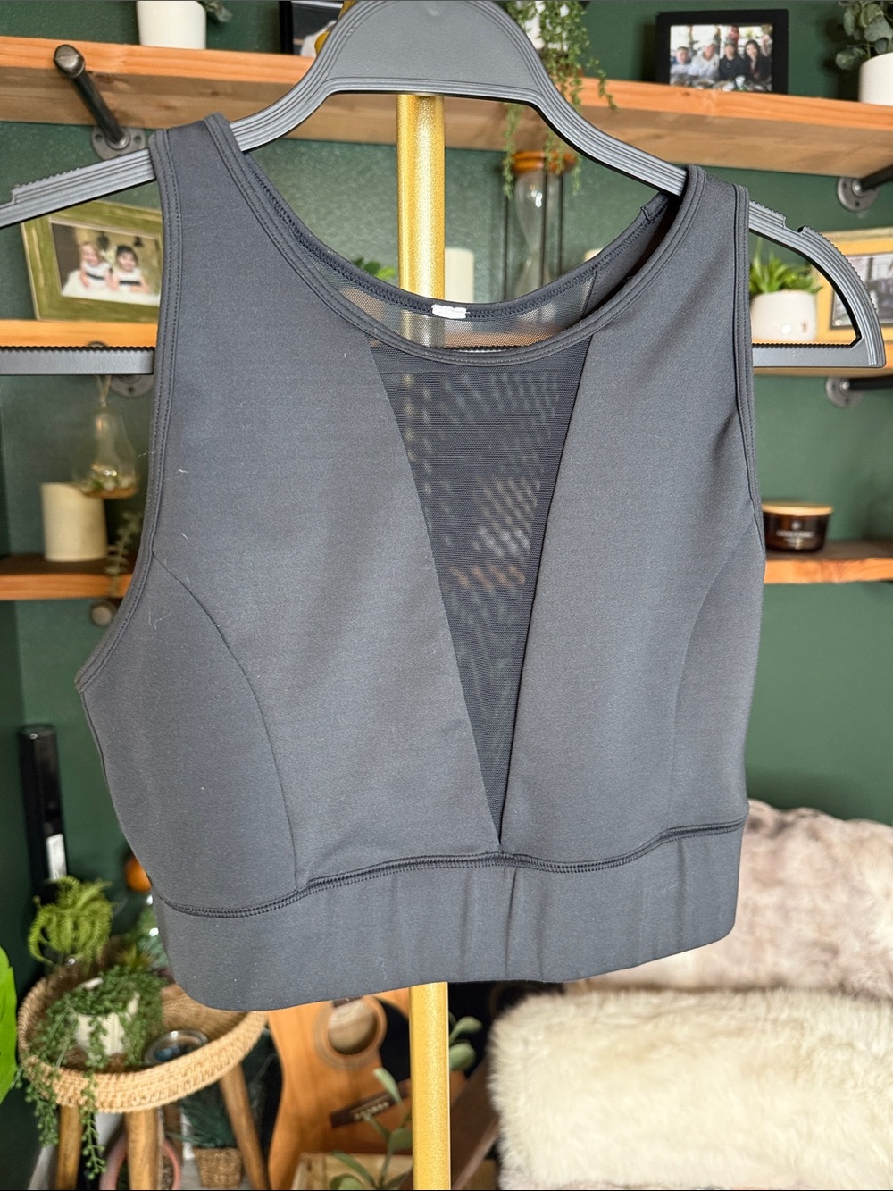 Black Mesh-Front Sports Bra Crop Top